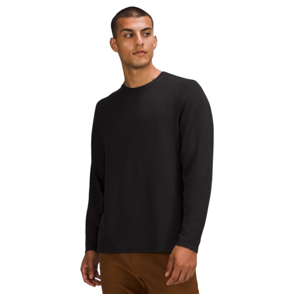 Lululemon Men's Shift Stitch Long Sleeve Waffle-Knit Crew Shirt Black XL